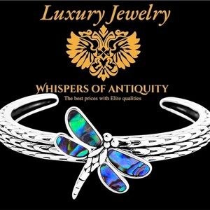 Artisan Indonesia Bali Abalone Shell Dragonfly Cuff Bracelet 7,5”